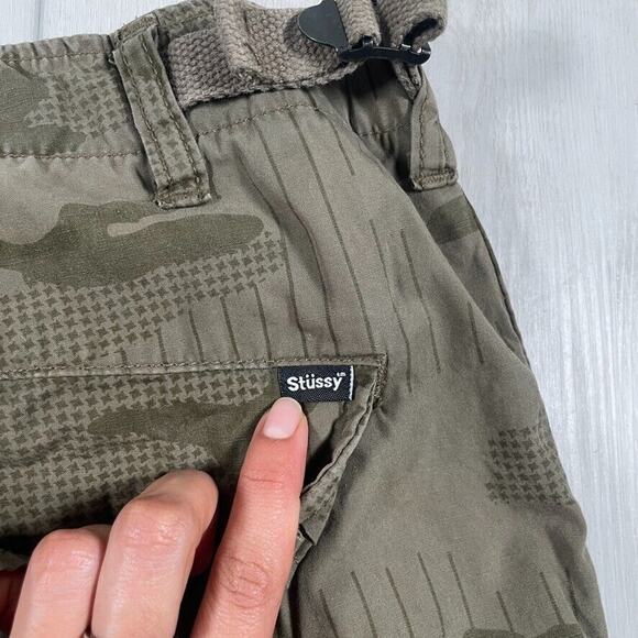 Stussy Men's 34x31 Camo Cargo Pants Beige Green 6 Pocket Drawstring - Picture 15 of 16
